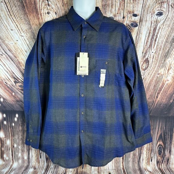 Haggar Other - NEW Haggar Mens Size Large Blue Gray Plaid Woven Button Up Long Sleeve Shirt NWT